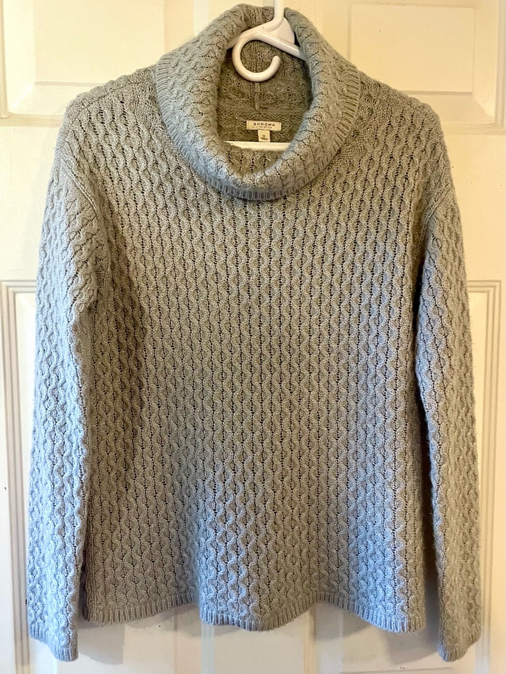 Sonoma Gray Silver Cabled Wavy Texture Acrylic Blend Cowl Neck Sweater Small